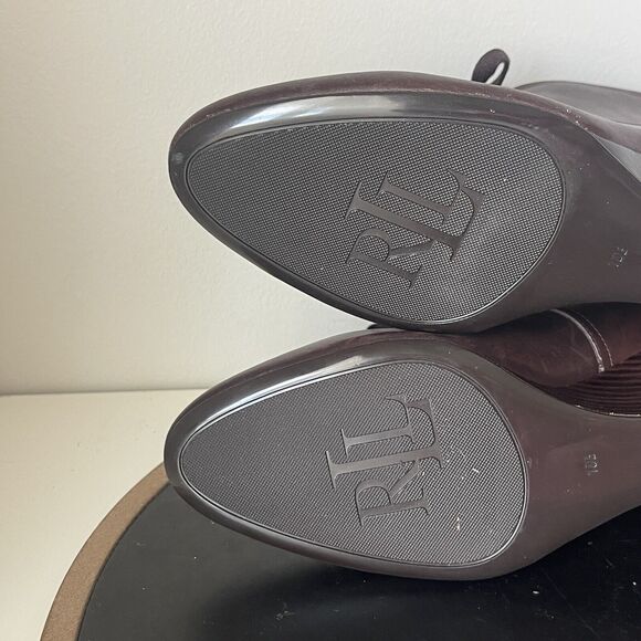 Ralph Lauren Booties Wedge Heel Women's Size 10 B Brown Tamia Leather Lace Up - Picture 12 of 13